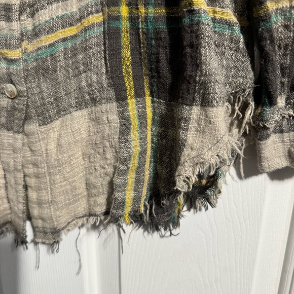 La Miel Oversized Button Down Long Sleeve Shirt Plaid Fringe Hem Size Small - Picture 3 of 12